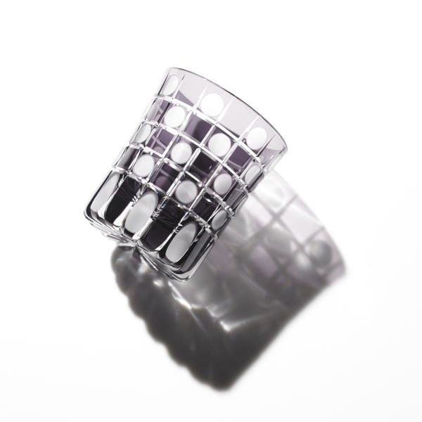 Edo Kiriko, Set of 2 sake glasses—grape (purple), 2 patterns (ichimatsu and itogiku tsunagi), Hanasho, Size: Ø 6.0 × H 7.0 cm, Tokyo traditional crafts, handmade	