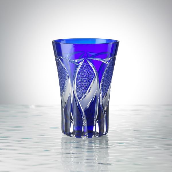 Edo Kiriko, Tumbler, parasol, itogiku tsunagi, lapis lazuli (blue), Hanasho, Size: Ø 7.5 × H 11 cm, Tokyo traditional crafts, handmade
