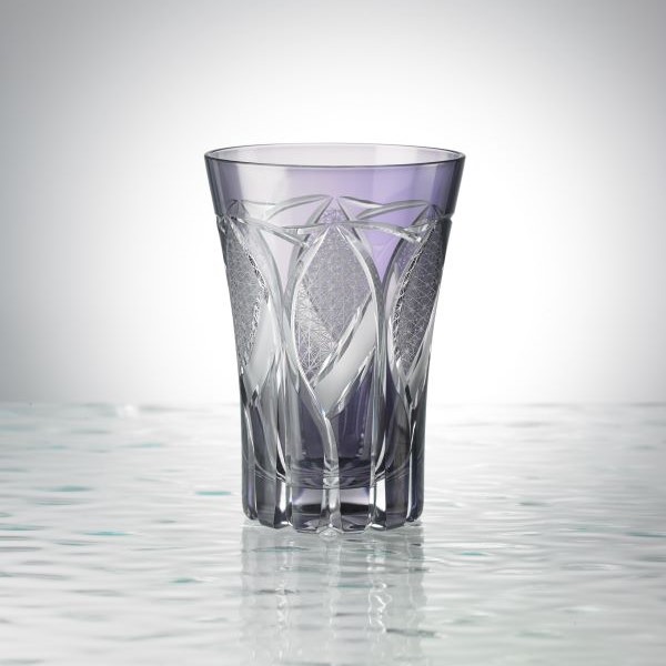 Edo Kiriko, Tumbler, parasol, itogiku tsunagi, grape (purple), Hanasho, Size: Ø 7.5 × H 11 cm, Tokyo traditional crafts, handmade