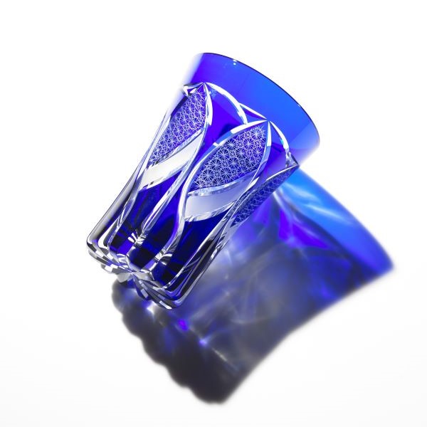 Edo Kiriko, Tumbler, parasol, itogiku tsunagi, lapis lazuli (blue), Hanasho, Size: Ø 7.5 × H 11 cm, Tokyo traditional crafts, handmade