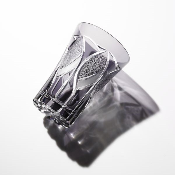 Edo Kiriko, Tumbler, parasol, itogiku tsunagi, grape (purple), Hanasho, Size: Ø 7.5 × H 11 cm, Tokyo traditional crafts, handmade