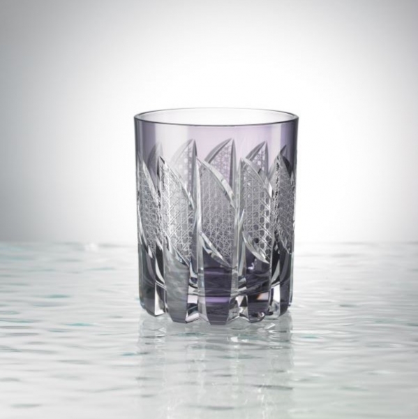 Edo Kiriko, Old Glass, palette, itogiku tsunagi, grape (purple),  Hanasho, Size: Ø 7.3 × H 9.0 cm, Tokyo traditional crafts, handmade