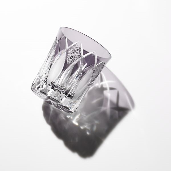 Edo Kiriko, Set of 2 sake glasses—grape (purple), 2 patterns (ichimatsu and itogiku tsunagi), Hanasho, Size: Ø 6.0 × H 7.0 cm, Tokyo traditional crafts, handmade	