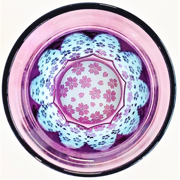 Suna-Kiriko Glassware: Sakura Saku (Blooming Sakura), Sake Glass 115ml, GLASS-LAB 