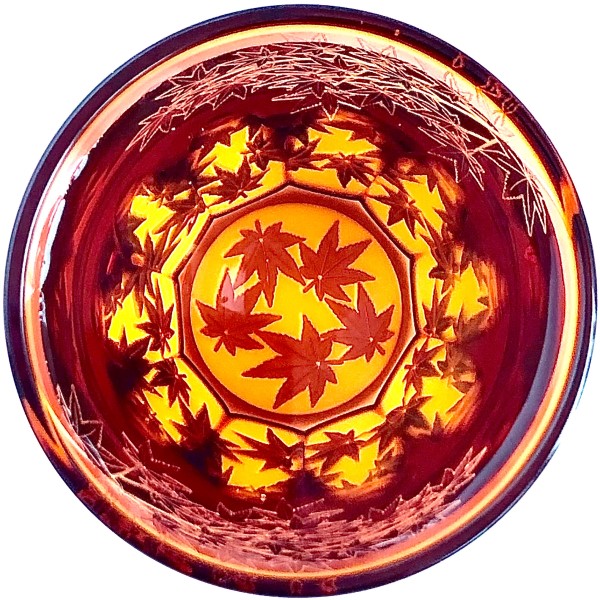 Suna-Kiriko Glassware: Momiji (Autumn Leaves), Sake Glass 115ml, GLASS-LAB 