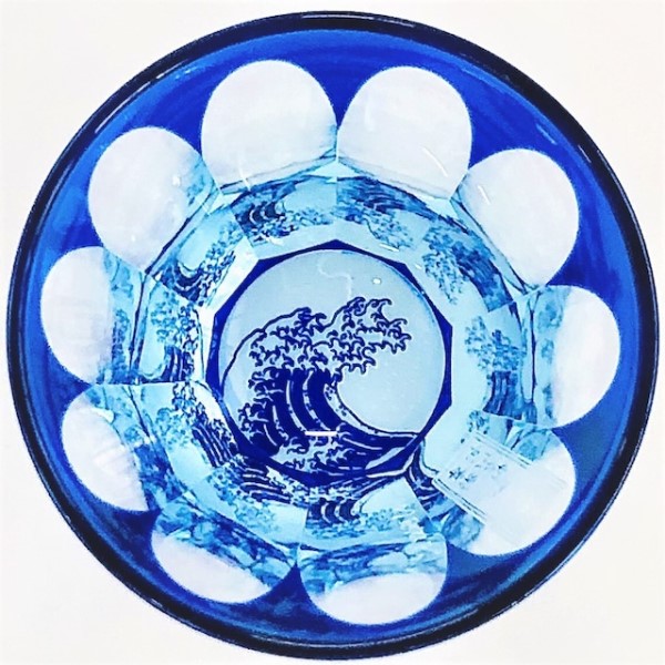 Suna-Kiriko Glassware: Hokusai, The Great Wave, Sake Glass 115ml, GLASS-LAB 