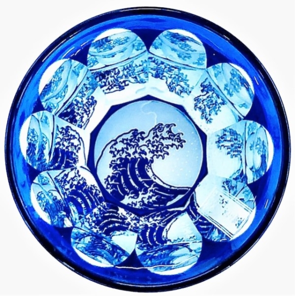 Suna-Kiriko Glassware: Hokusai, The Great Wave, Sake Glass 115ml, GLASS-LAB 
