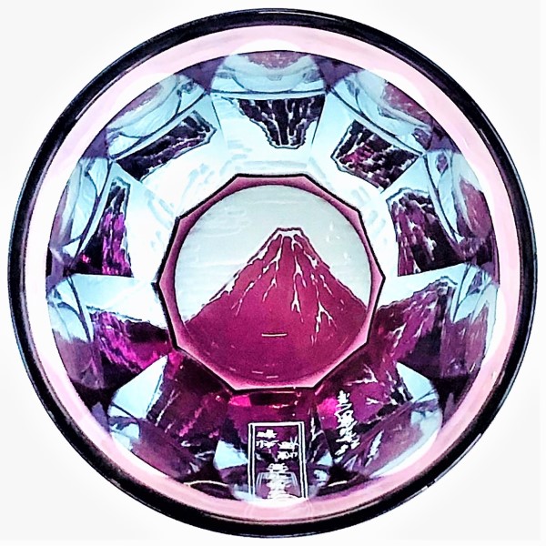 Suna-Kiriko Glassware: Hokusai, Red Fuji, Sake Glass 115ml, GLASS-LAB 