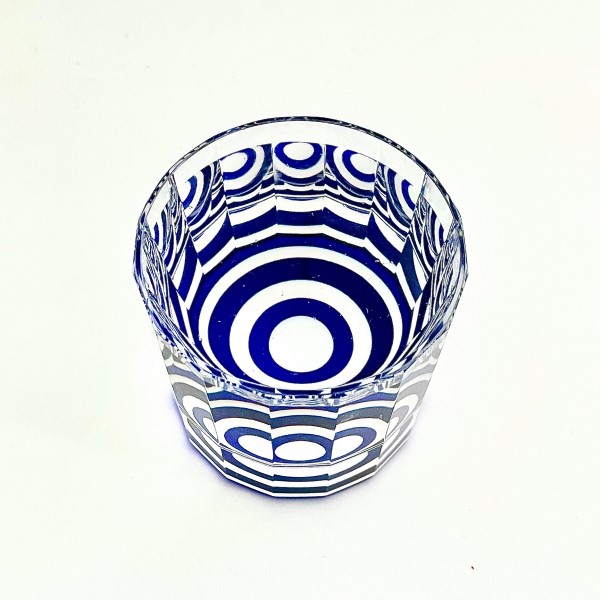GLASS-LAB - Suna-Kiriko Glassware: Janome Kiriko, Mini Size Sake Cup in Lapis Blue - Sake Glass