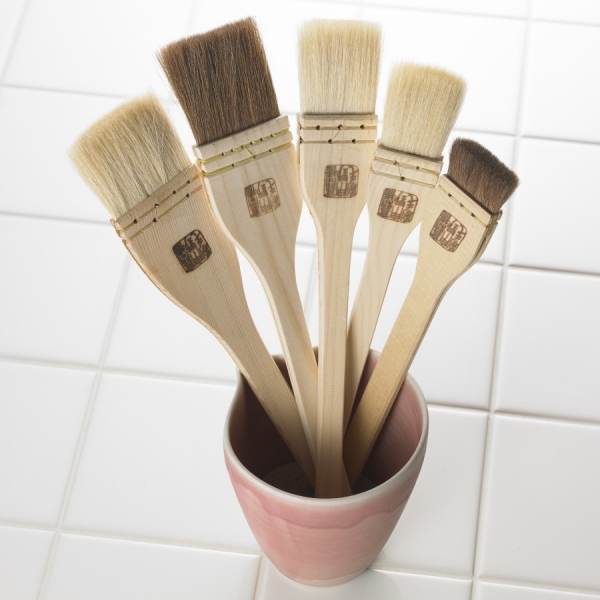 Cooking brush set — (1) For eggs & butter (large), (2) For eggs & butter (medium), (3) For eggs & butter (small), (4) For sauces, (5) For eggs & butter