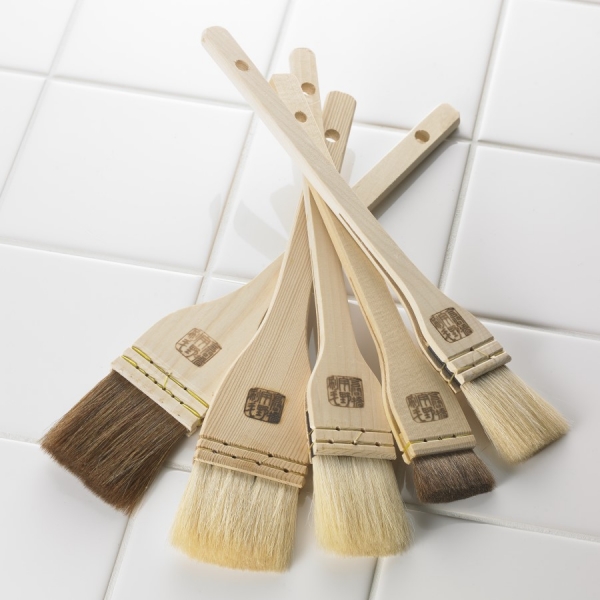 Cooking brush set — (1) For eggs & butter (large), (2) For eggs & butter (medium), (3) For eggs & butter (small), (4) For sauces, (5) For eggs & butter