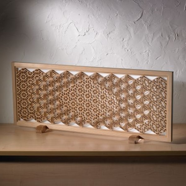 Kumiko Woodcraft Transom-Style Wall Decorations (in patterns of the four seasons,cherry blossom, hemp leaf, bellflower, and snow ) - Natural wood, for walls, floors, and above sideboards, Includes a cord for wall-mounting, H36 × W92 cm