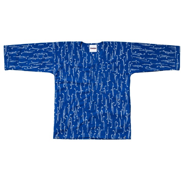 NARABI WARABI (blue) - bracken pattern, Tewsen shirt, wazarashi material, traditional loose-fitting style, unisex