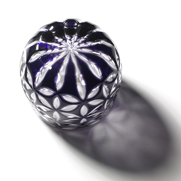 Edo Kiriko, glass, Guinomi, Asa no Ha, grape, purple, Ø 5.0 × H 5.0 cm, Hanasho,hemp leaf, sake, traditional crafts, handmade, souvenir, gift, oder-made