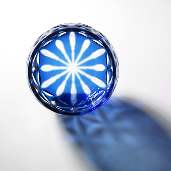 Edo Kiriko, glass, Guinomi, Asa no Ha, light blue, Ø 5.0 × H 5.0 cm, Hanasho,hemp leaf, sake, traditional crafts, handmade, souvenir, gift, oder-made