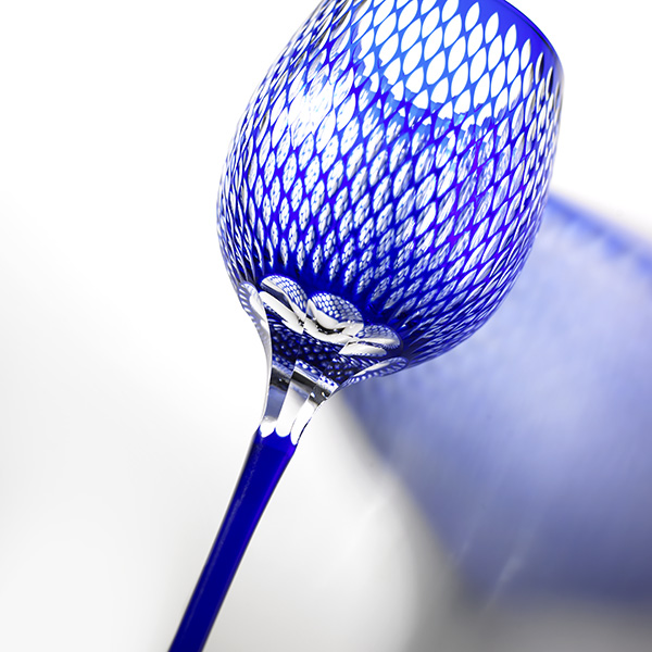 Edo Kiriko, Long Wine Glass, kometsunagi, lapis lazuli, blue, Hanasho, traditional craft, handmade, souvenir, gift, order-made, G8 Toyako Summit '08