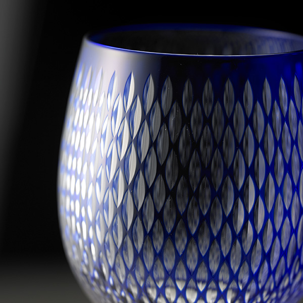 Edo Kiriko, Long Wine Glass, kometsunagi, lapis lazuli, blue, Hanasho, traditional craft, handmade, souvenir, gift, order-made, G8 Toyako Summit '08