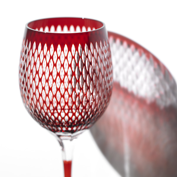 Edo Kiriko, Long Wine Glass, kometsunagi, kurenai, dark red, Hanasho, traditional craft, handmade, souvenir, gift, order-made, G8 Toyako Summit '08