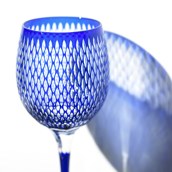 Edo Kiriko, Long Wine Glass, kometsunagi, lapis lazuli, blue, Hanasho, traditional craft, handmade, souvenir, gift, order-made, G8 Toyako Summit '08