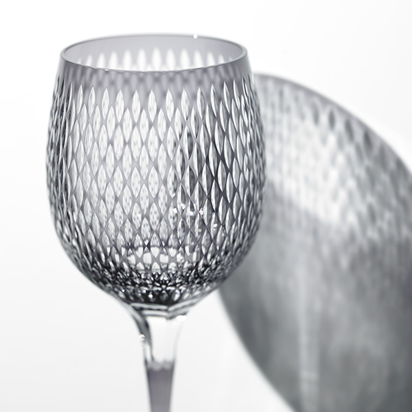 Edo Kiriko, Long Wine Glass, kometsunagi,grape, purple, Hanasho, traditional craft, handmade, souvenir, gift, order-made, G8 Toyako Summit '08