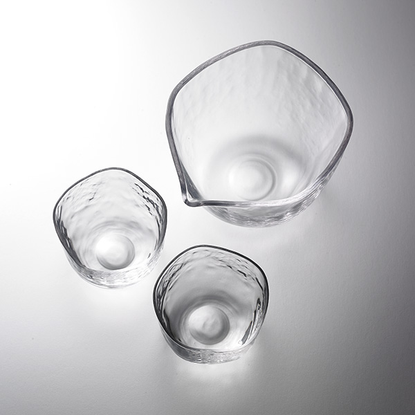 Brume Sake Glass Set - French designer, Arthur Leitner, sake, 3 piece set, casual, Brume, Kimoto Glass, traditional crafts, souvenirs, gift