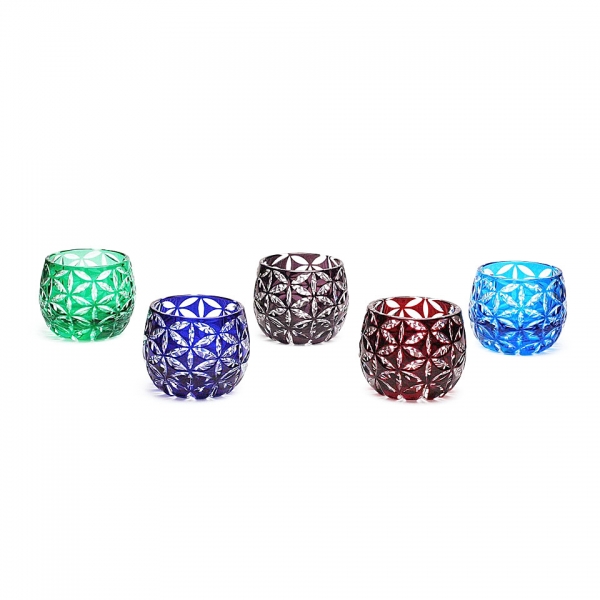 Edo Kiriko, glass, Guinomi, Asa no Ha, kurenai, deep red, Ø 5.0 × H 5.0 cm, Hanasho,hemp leaf, sake, traditional crafts, handmade, souvenir, gift, oder-made