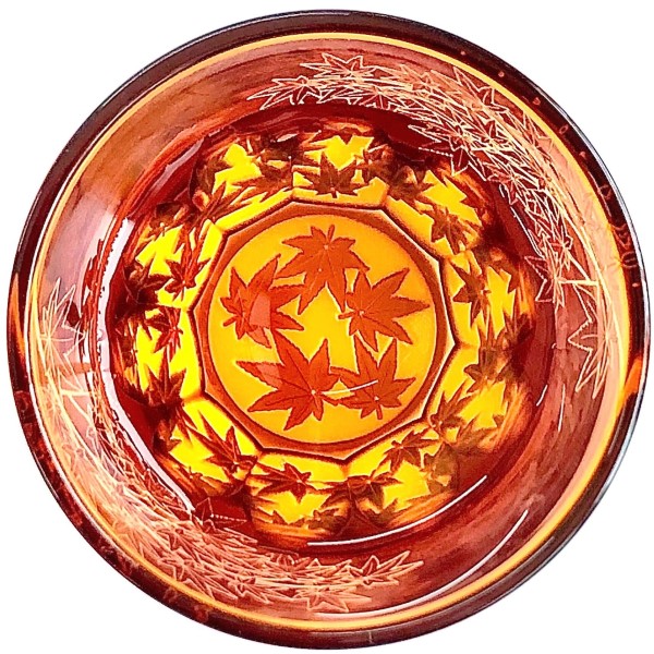 Suna-Kiriko Glassware: Momiji (Autumn Leaves), Sake Glass 115ml, GLASS-LAB 