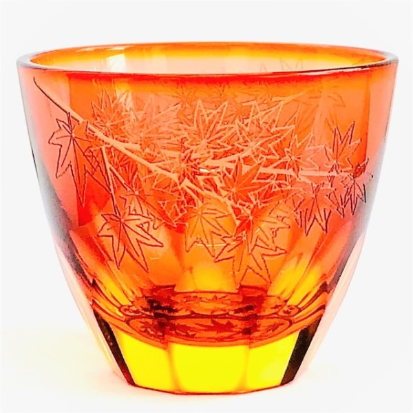 Suna-Kiriko Glassware: Momiji (Autumn Leaves), Sake Glass 115ml, GLASS-LAB 