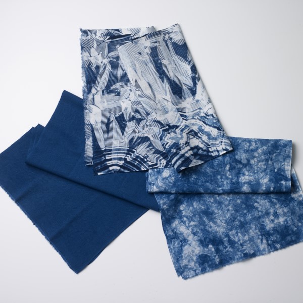 Aizome indigo-dyed hand towel set - Set of 3 designs, natural indigo dye, 100% cotton