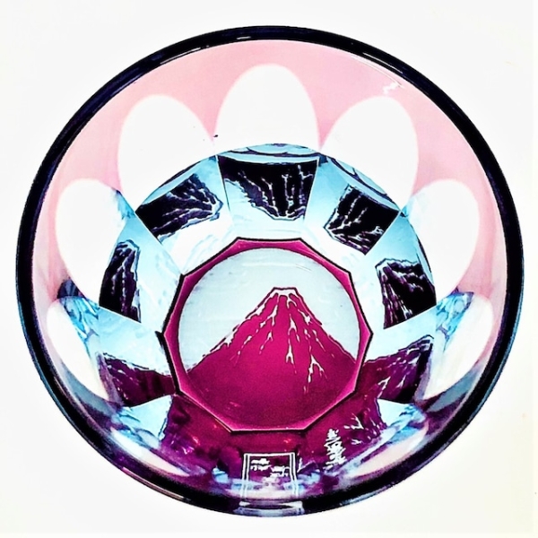 Suna-Kiriko Glassware: Hokusai, Red Fuji, Sake Glass 115ml, GLASS-LAB 