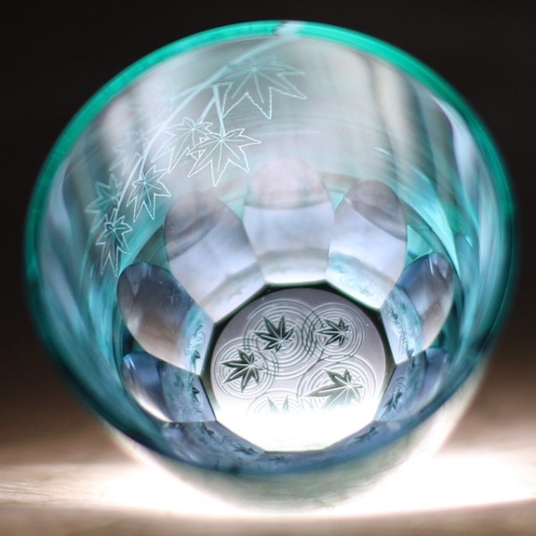 Suna-Kiriko Glassware: Ao-Momiji (Green Maple), Sake Glass 115ml, GLASS-LAB 