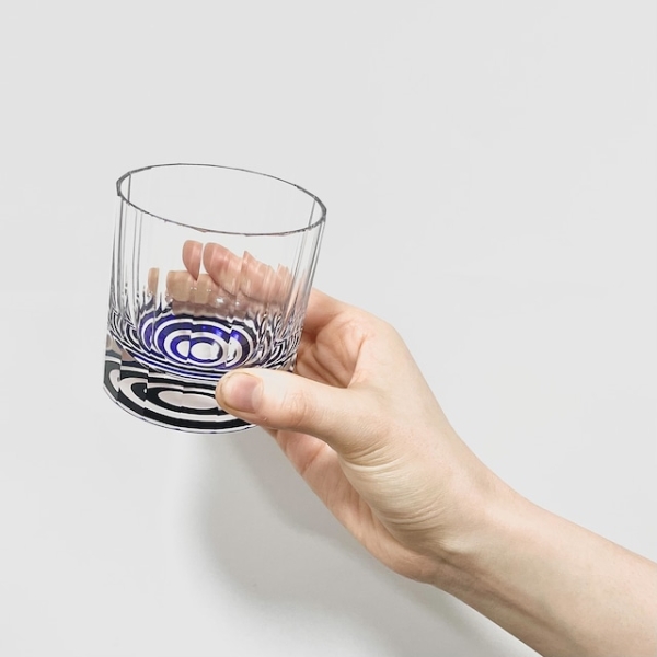 GLASS-LAB - Suna-Kiriko Glassware: Janome Kiriko, Mini Size Sake Cup in Lapis Blue - Sake Glass
