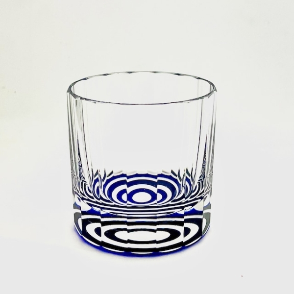 GLASS-LAB - Suna-Kiriko Glassware: Janome Kiriko, Mini Size Sake Cup in Lapis Blue - Sake Glass