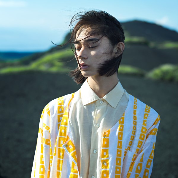 CHINESE STRIPE (yellow) - Chinese stripe pattern, Tewsen shirt, wazarashi material, traditional loose-fitting style, unisex	