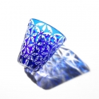 Edo Kiriko, Multi-purpose glass, Asa no Ha, lapis lazuli (blue), Hanasho, hemp leaf, Ø 9.0 × H 9.0 cm, Tokyo traditional crafts, handmade