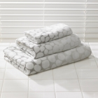  Towel set (Ishi komon dot pattern) – Double-faced gauze towels. Set of 3 (bath towel, hand towel, wash cloth), Edo komon pattern, light grey, Uchino Towels