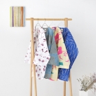 NARABI WARABI (blue) - bracken pattern, Tewsen shirt, wazarashi material, traditional loose-fitting style, unisex