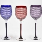 Edo Kiriko, Long Wine Glass, kometsunagi, lapis lazuli, blue, Hanasho, traditional craft, handmade, souvenir, gift, order-made, G8 Toyako Summit '08