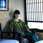 CHINESE STRIPE (green) - Chinese stripe pattern, Tewsen shirt, wazarashi material, traditional loose-fitting style, unisex