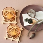 Kumiko Woodcraft Hemp Leaf Coaster  (Akita Sugi), Set of 5 pieces, Natural wood, Also for use as wall decorations or ornaments, H11x W11cm   