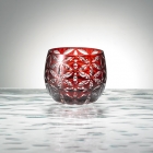 Edo Kiriko, glass, Guinomi, Asa no Ha, kurenai, deep red, Ø 5.0 × H 5.0 cm, Hanasho,hemp leaf, sake, traditional crafts, handmade, souvenir, gift, oder-made