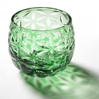 Edo Kiriko, glass, Guinomi, Asa no Ha, green, Ø 5.0 × H 5.0 cm, Hanasho, hemp leaf, sake, traditional crafts, handmade, souvenir, gift, oder-made