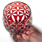 Edo Kiriko, glass, Guinomi, Asa no Ha, kurenai, deep red, Ø 5.0 × H 5.0 cm, Hanasho,hemp leaf, sake, traditional crafts, handmade, souvenir, gift, oder-made
