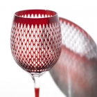 Edo Kiriko, Long Wine Glass, kometsunagi, kurenai, dark red, Hanasho, traditional craft, handmade, souvenir, gift, order-made, G8 Toyako Summit '08