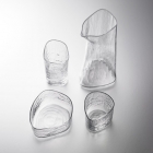 Foison Sake Glass Set - art object, asymmetric, 4 piece set, tokkuri, sake cup, family, Kimoto Glass, sake, traditional craft, souvenir, gift