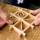 Kumiko Woodcraft Hemp Leaf Coaster  (Akita Sugi), Set of 5 pieces, Natural wood, Also for use as wall decorations or ornaments, H11x W11cm   